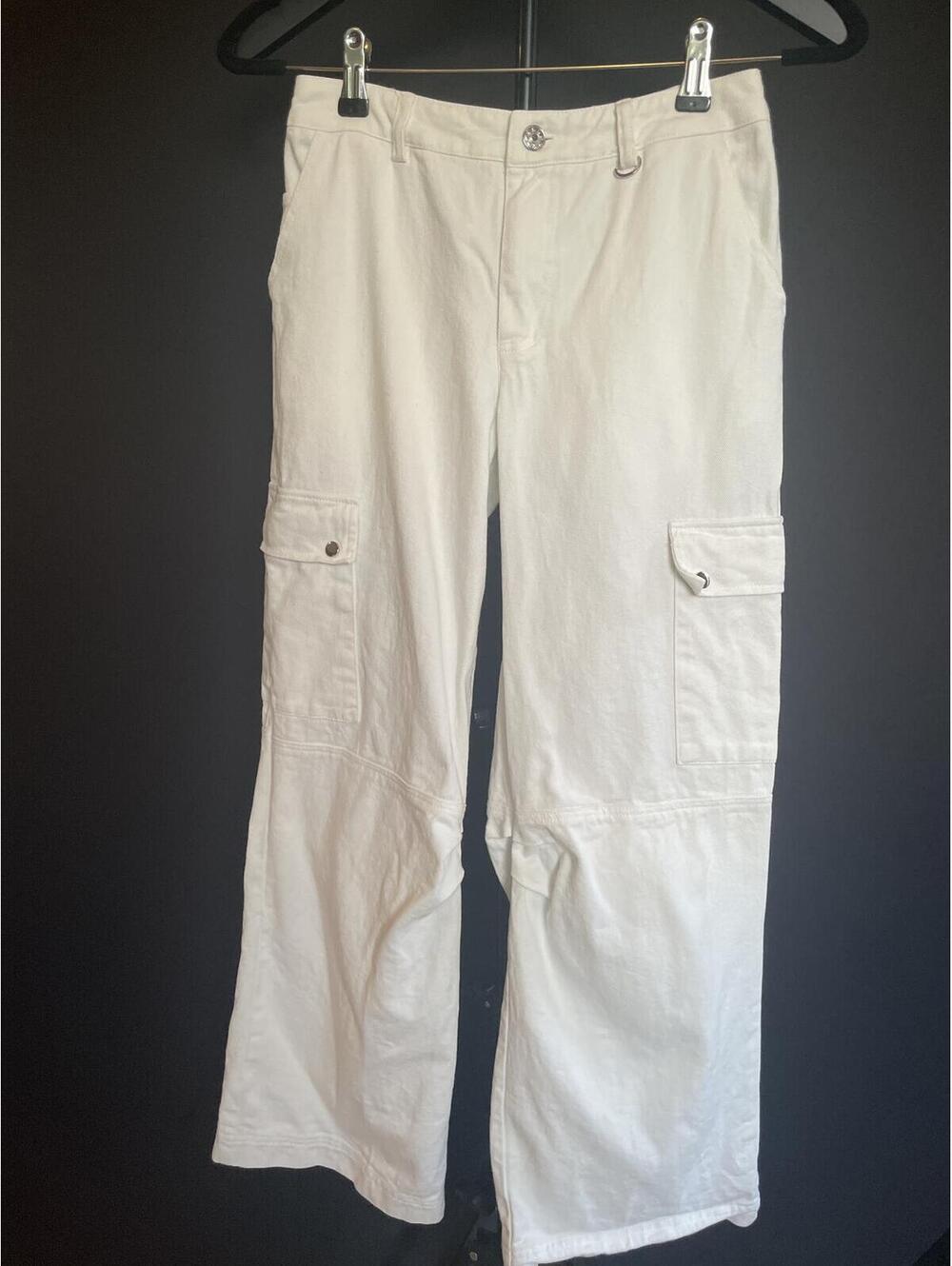 Princess Polly White Wide Leg Cargo Denim Pant Size 4
